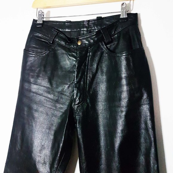 1990s Vintage Black High Waist Leather Pants Size 24 Waist - Picture 5 of 16